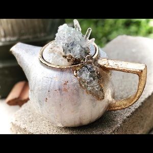 Pearl geode and gold leaf teapot with crystals